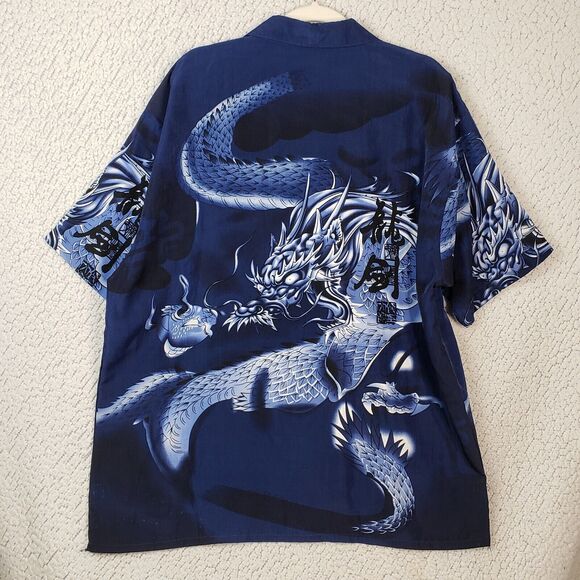 KNU Gear Mens Shirt XL Button Front Short Sleeve All Over Dragon Graphic 52x30 - Picture 2 of 9